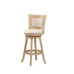 Linen and Driftwood Nailhead Swivel Bar Stool