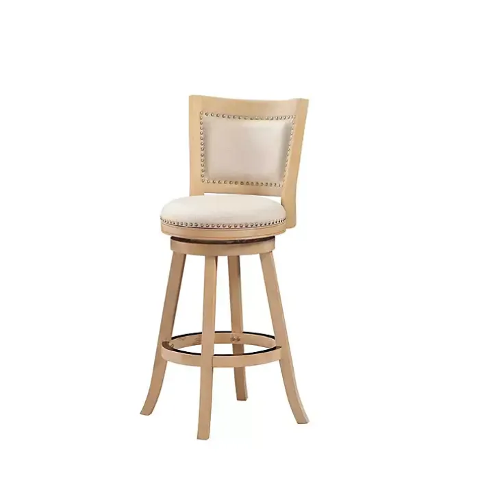 Linen and Driftwood Nailhead Swivel Bar Stool