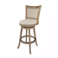 Linen and Driftwood Nailhead Swivel Bar Stool
