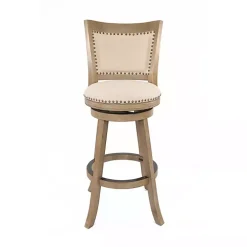 Linen and Driftwood Nailhead Swivel Bar Stool