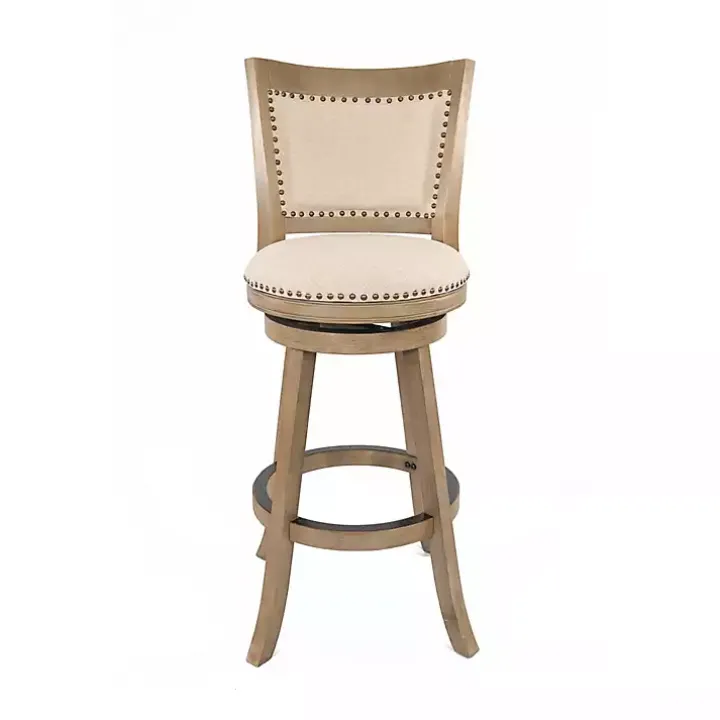 Linen and Driftwood Nailhead Swivel Bar Stool
