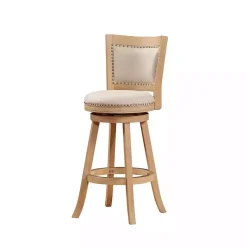 Linen and Wood Nailhead Swivel Bar Stool