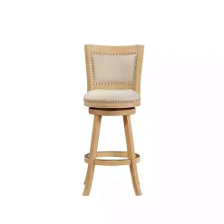 Linen and Wood Nailhead Swivel Bar Stool