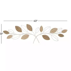 Long White Metal and Reed Leaf Wall Plaque