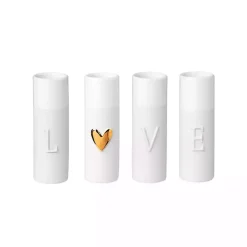 Love Gold Heart White Ceramic Mini Vases, Set of 4