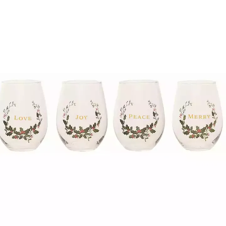 Love, Joy, Peace, Merry Wine Glasses, Set of 4