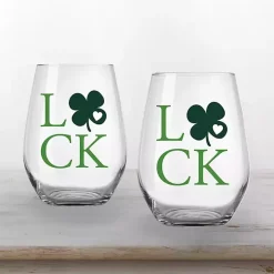Luck Shamrock Stemless Wine Glasses, Set of 2