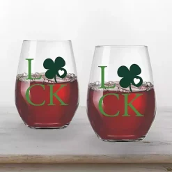 Luck Shamrock Stemless Wine Glasses, Set of 2