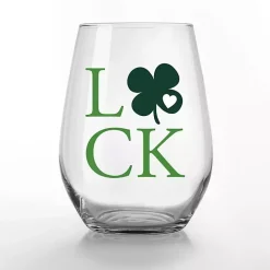 Luck Shamrock Stemless Wine Glasses, Set of 2