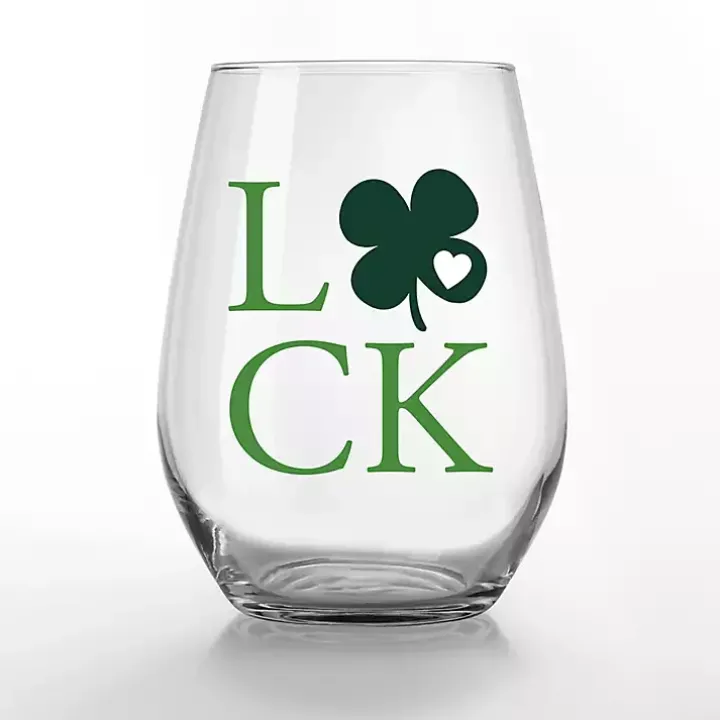Luck Shamrock Stemless Wine Glasses, Set of 2
