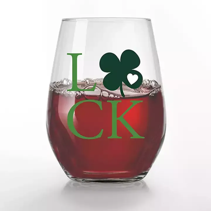 Luck Shamrock Stemless Wine Glasses, Set of 2