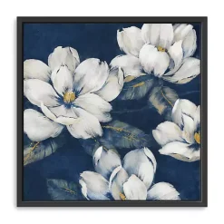 Magnolias Indigo Framed Giclee Canvas Art Print