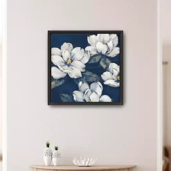Magnolias Indigo Framed Giclee Canvas Art Print