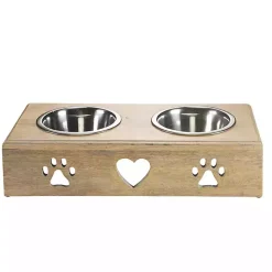 Mango Wood Heart Cutout Dog Bowl