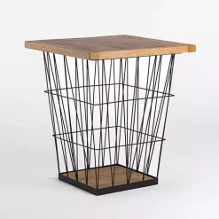 Mango Wood Storage Basket Side Table