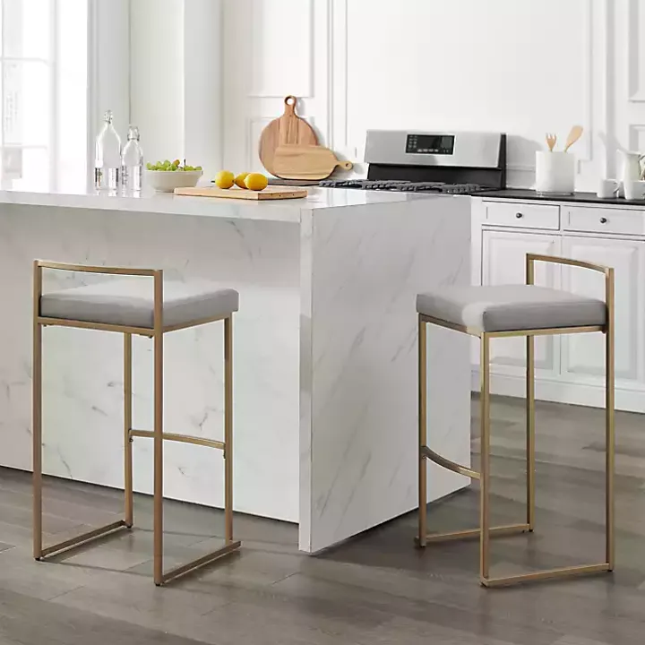 Marley Gray and Gold Bar Stools, Set of 2