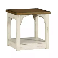 Mary White and Natural Wooden Square Accent Table