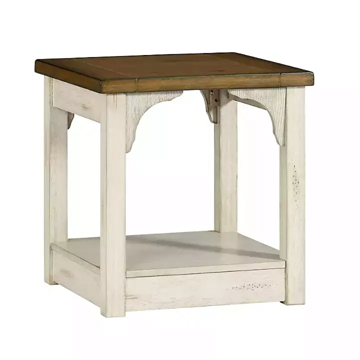 Mary White and Natural Wooden Square Accent Table