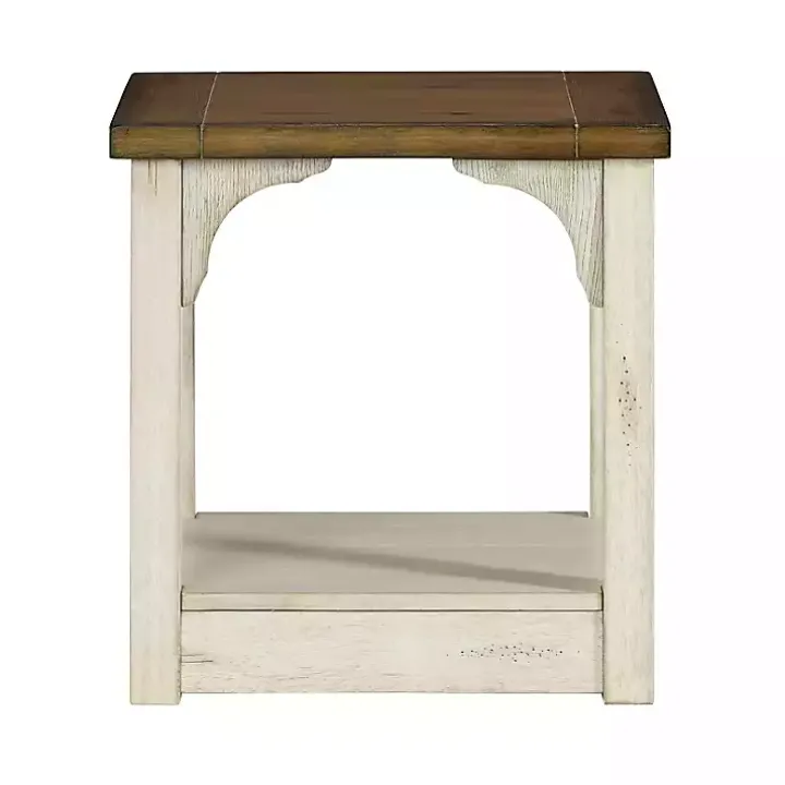 Mary White and Natural Wooden Square Accent Table