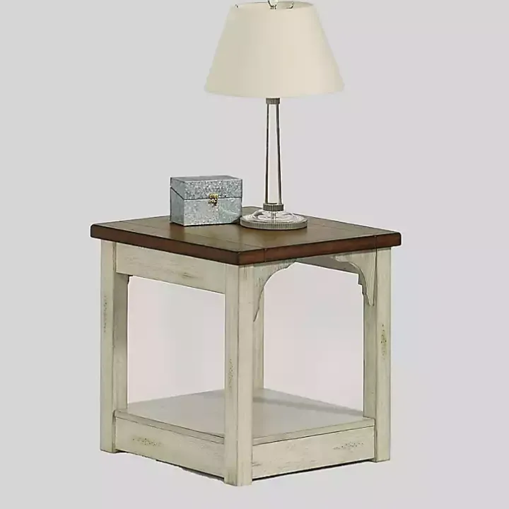 Mary White and Natural Wooden Square Accent Table