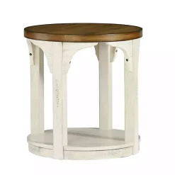 Mary White and Natural Wooden Round Accent Table