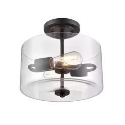 Matte Black Drum Semi-Flush Mount Light