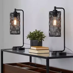 Matte Black Metal Cutout Table Lamps, Set of 2