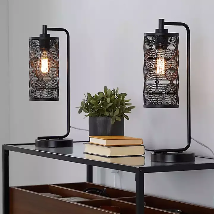 Matte Black Metal Cutout Table Lamps, Set of 2