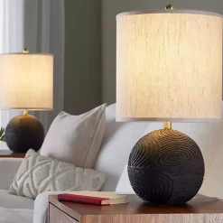 Matte Black Round Kona Table Lamps, Set of 2
