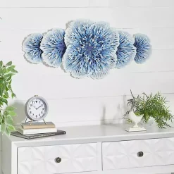 Matte Blue and White Flowers Metal Wall Plaque