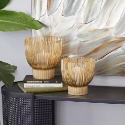 Matte Gold Straws 2-pc. Votive Candle Holder Set