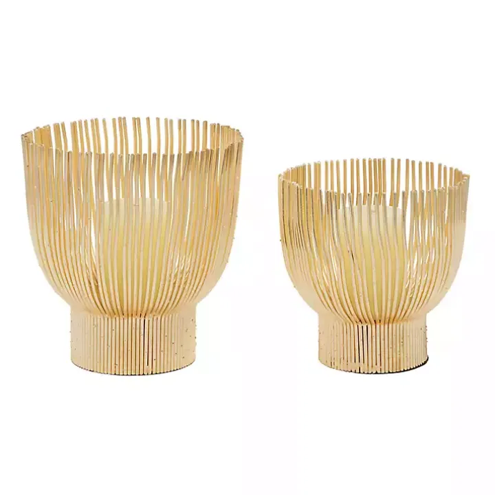 Matte Gold Straws 2-pc. Votive Candle Holder Set