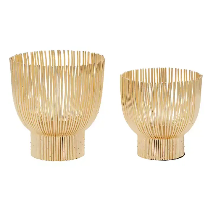 Matte Gold Straws 2-pc. Votive Candle Holder Set