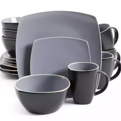 Matte Gray and Black 16-pc. Dinnerware Set