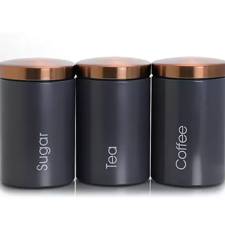 Matte Gray and Copper 3-pc. Canister Set