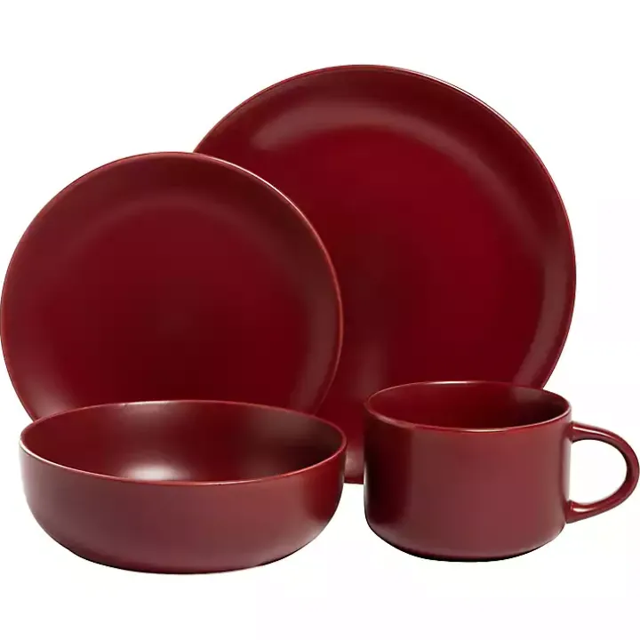 Matte Red Ceramic 16-pc. Dinnerware Set