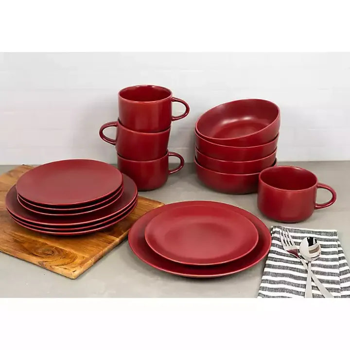 Matte Red Ceramic 16-pc. Dinnerware Set