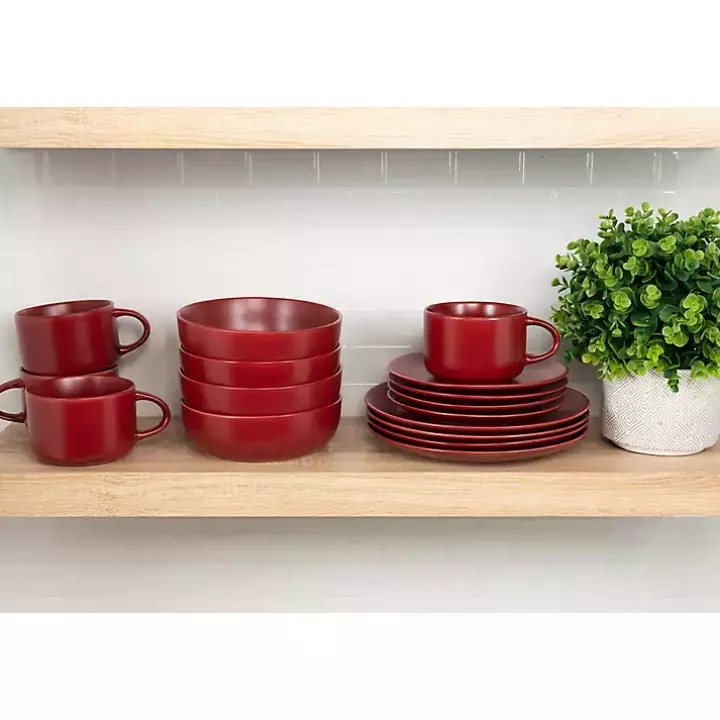 Matte Red Ceramic 16-pc. Dinnerware Set