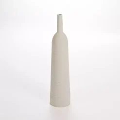 Matte White Ribbed Metal Floor Vase