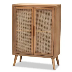 Medium Oak Rattan 2-Door Cabinet