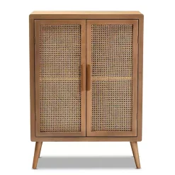 Medium Oak Rattan 2-Door Cabinet