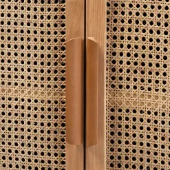 Medium Oak Rattan 2-Door Cabinet