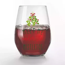 Meet Me Under the Mistletoe Wine Glasses, Set of 2