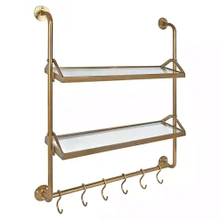 Merit Gold Metal Wall Shelf with Hooks