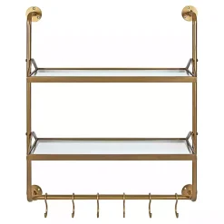Merit Gold Metal Wall Shelf with Hooks