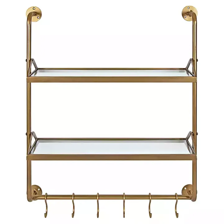 Merit Gold Metal Wall Shelf with Hooks