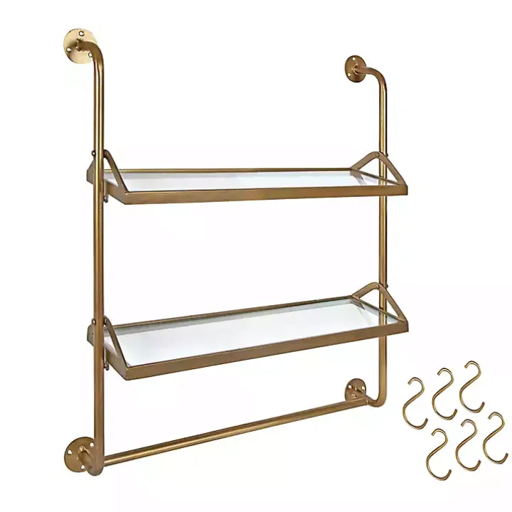 Merit Gold Metal Wall Shelf with Hooks