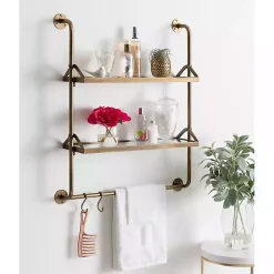 Merit Gold Metal Wall Shelf with Hooks