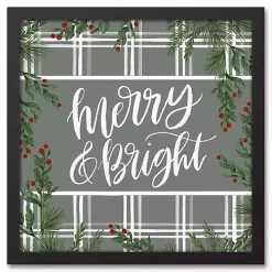 Merry & Bright Plaid Black Framed Wall Plaque