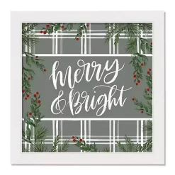 Merry & Bright Plaid White Framed Wall Plaque